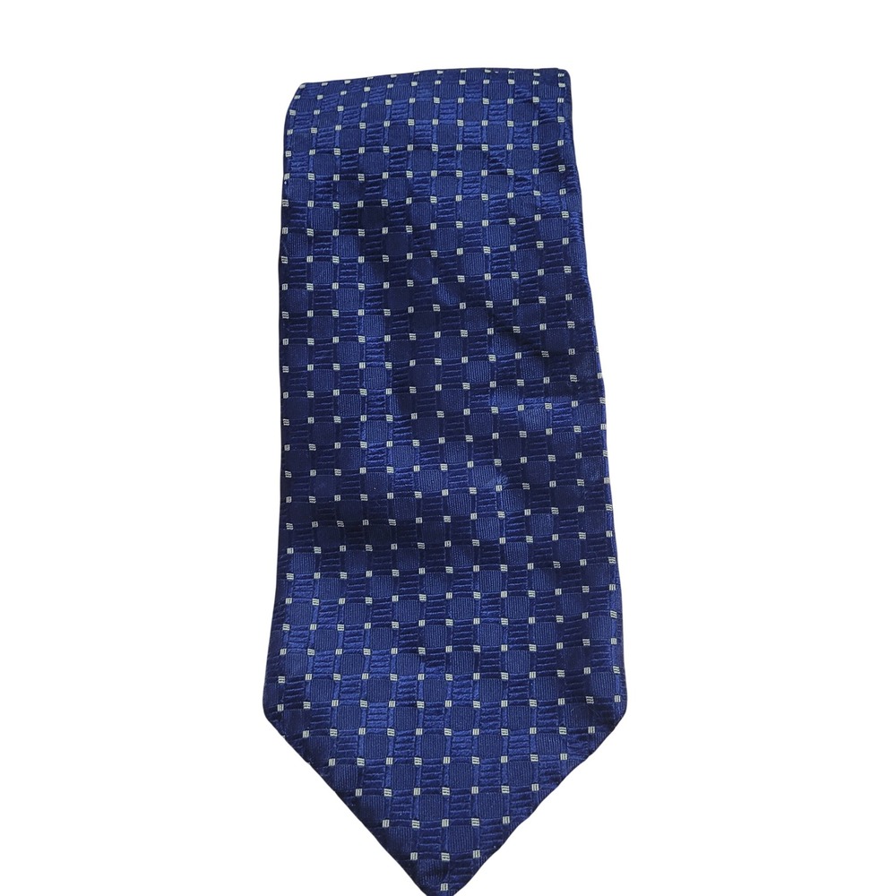 Brooks Brothers Mens Blue Silk Geometric Grid Necktie Hand Made in Italy